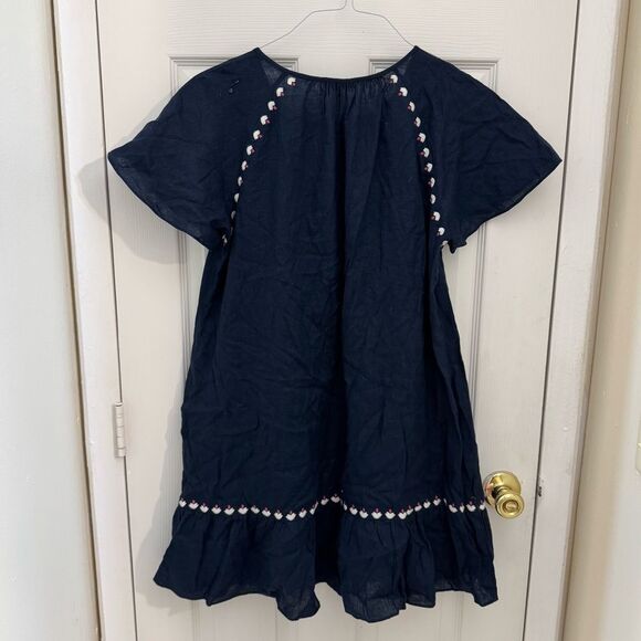 Madewell Embroidered Linen-Blend Raglan Ruffle Mini Dress Size Medium Deep Navy - Picture 2 of 7